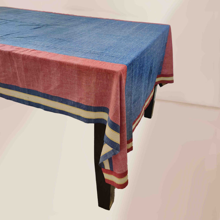 Indigo and Red Handwoven Tablecloth