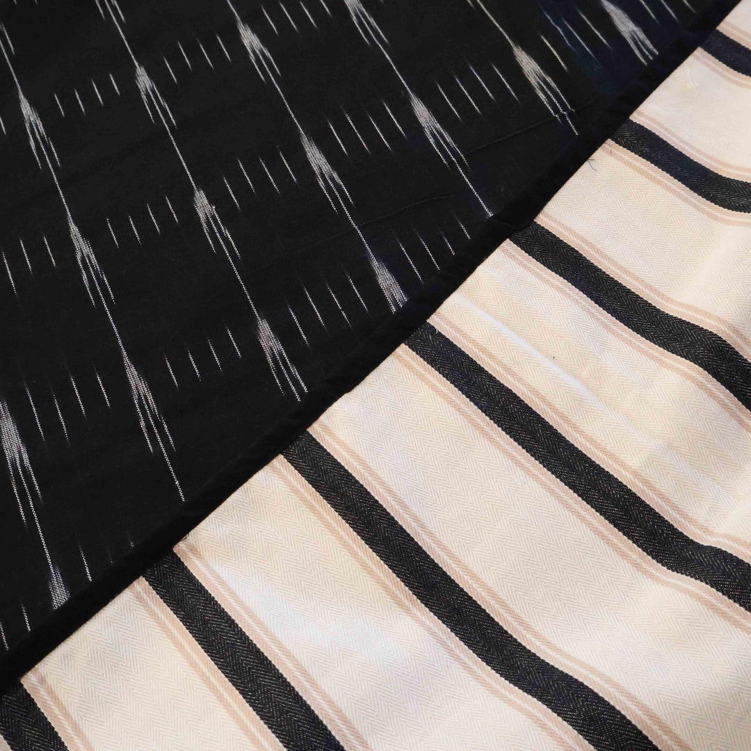 Reversible Ikat Tablecloth - Black Ikat and Stripes