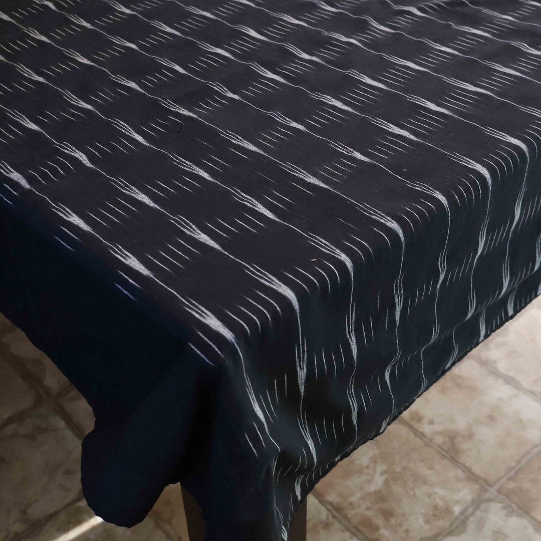 Reversible Ikat Tablecloth - Black Ikat and Stripes