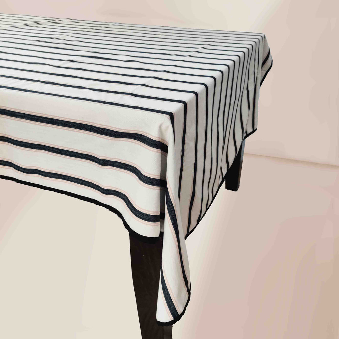 Reversible Ikat Tablecloth - Black Ikat and Stripes