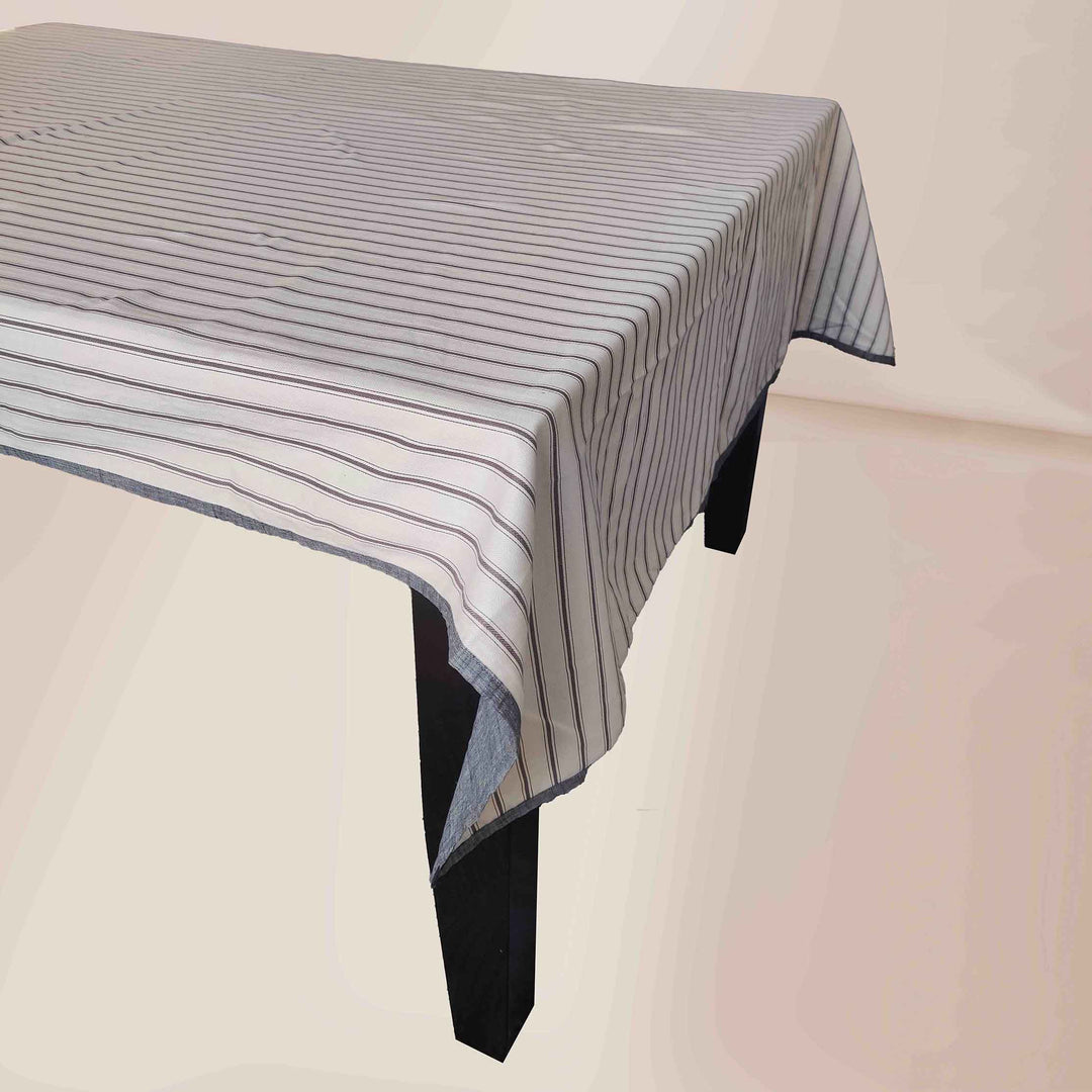 Reversible Ikat Tablecloth - Gray Ikat and Stripes