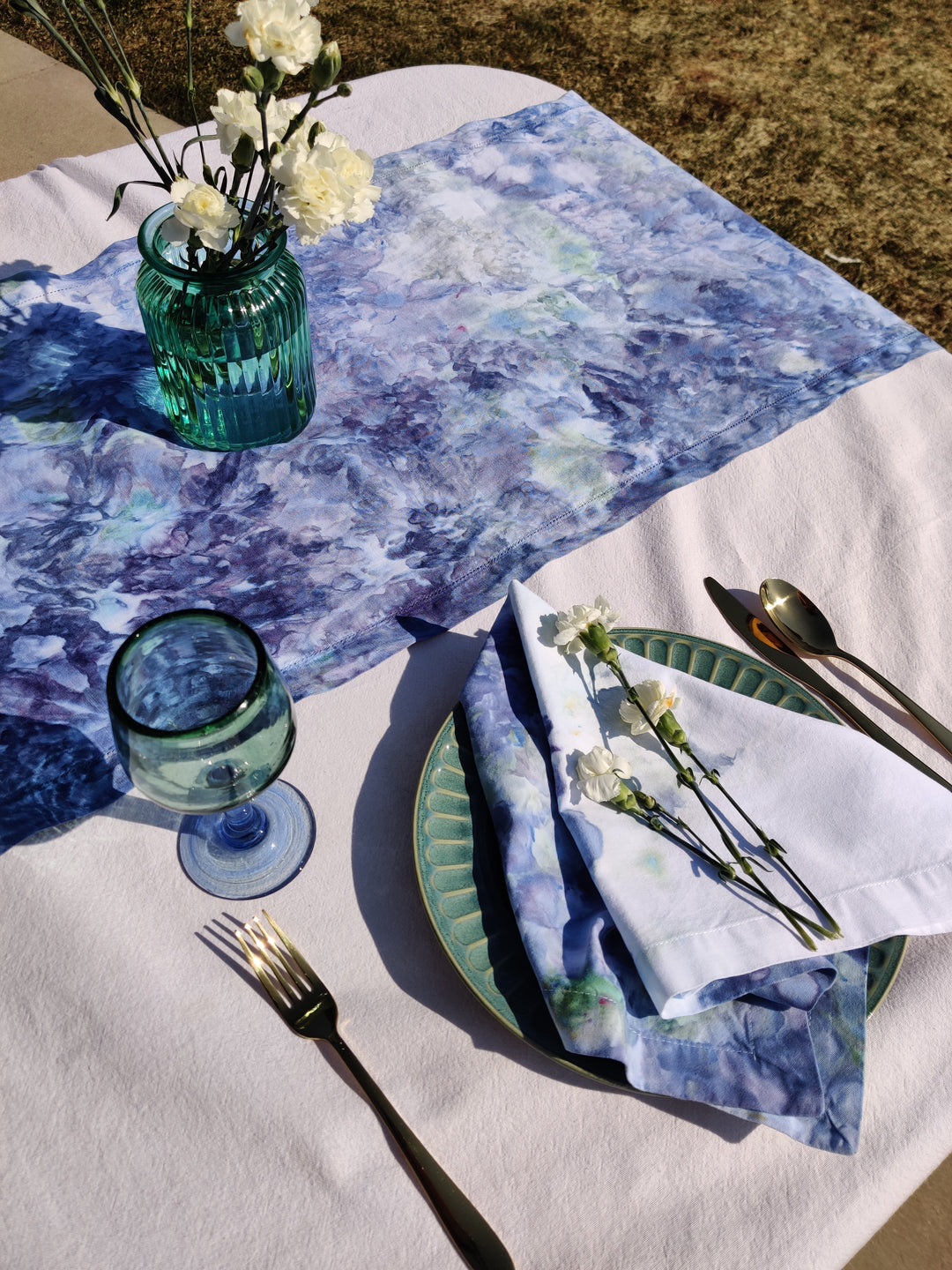 Ocean Foam Ice Dyed Linen Table Runner